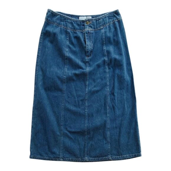 Vintage Denim Midi Skirt Size 12 Blue Modest Western Y2K Cotton Bohemian A Line - Picture 1 of 6